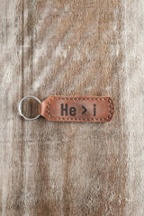 He > i Key Fob Engraved Leather