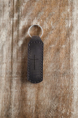 Cross Key Fob Engraved Leather