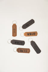 Cross Key Fob Engraved Leather