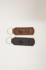 He > i Key Fob Engraved Leather