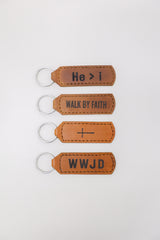 Cross Key Fob Engraved Leather