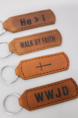Cross Key Fob Engraved Leather