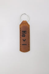 He > i Key Fob Engraved Leather