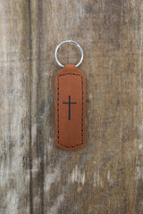 Cross Key Fob Engraved Leather