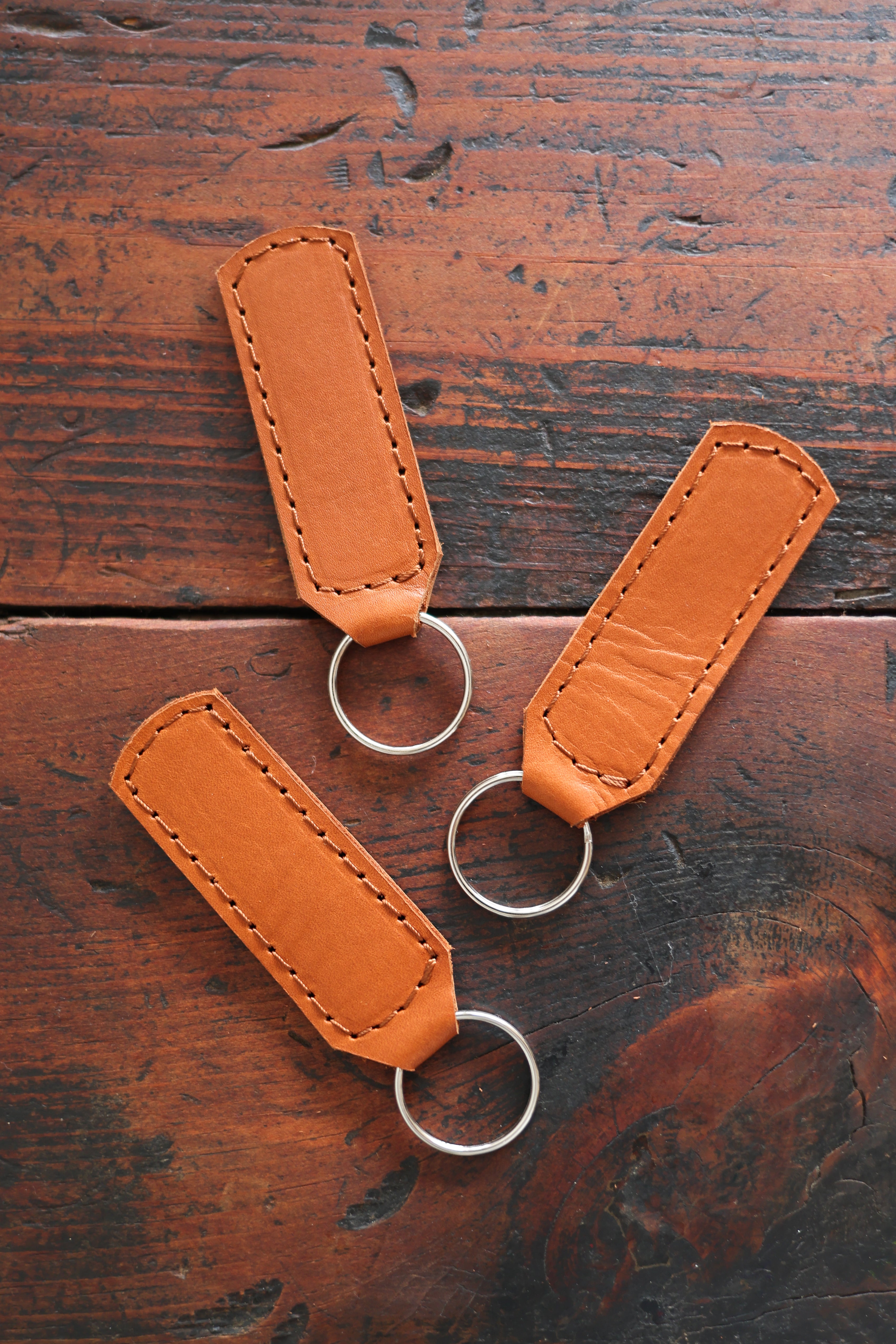 Custom Cognac Leather Keychain