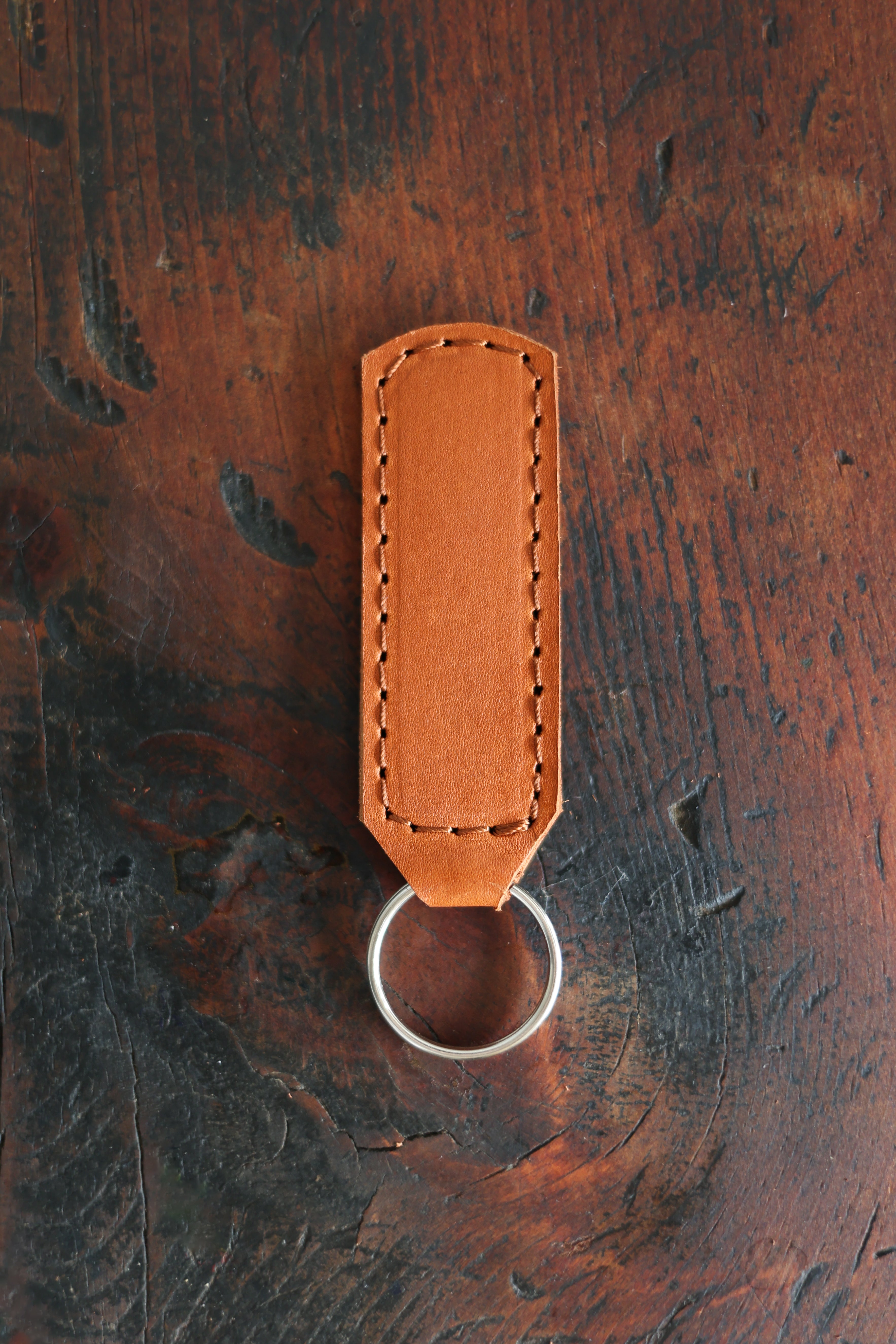 Custom Cognac Leather Keychain