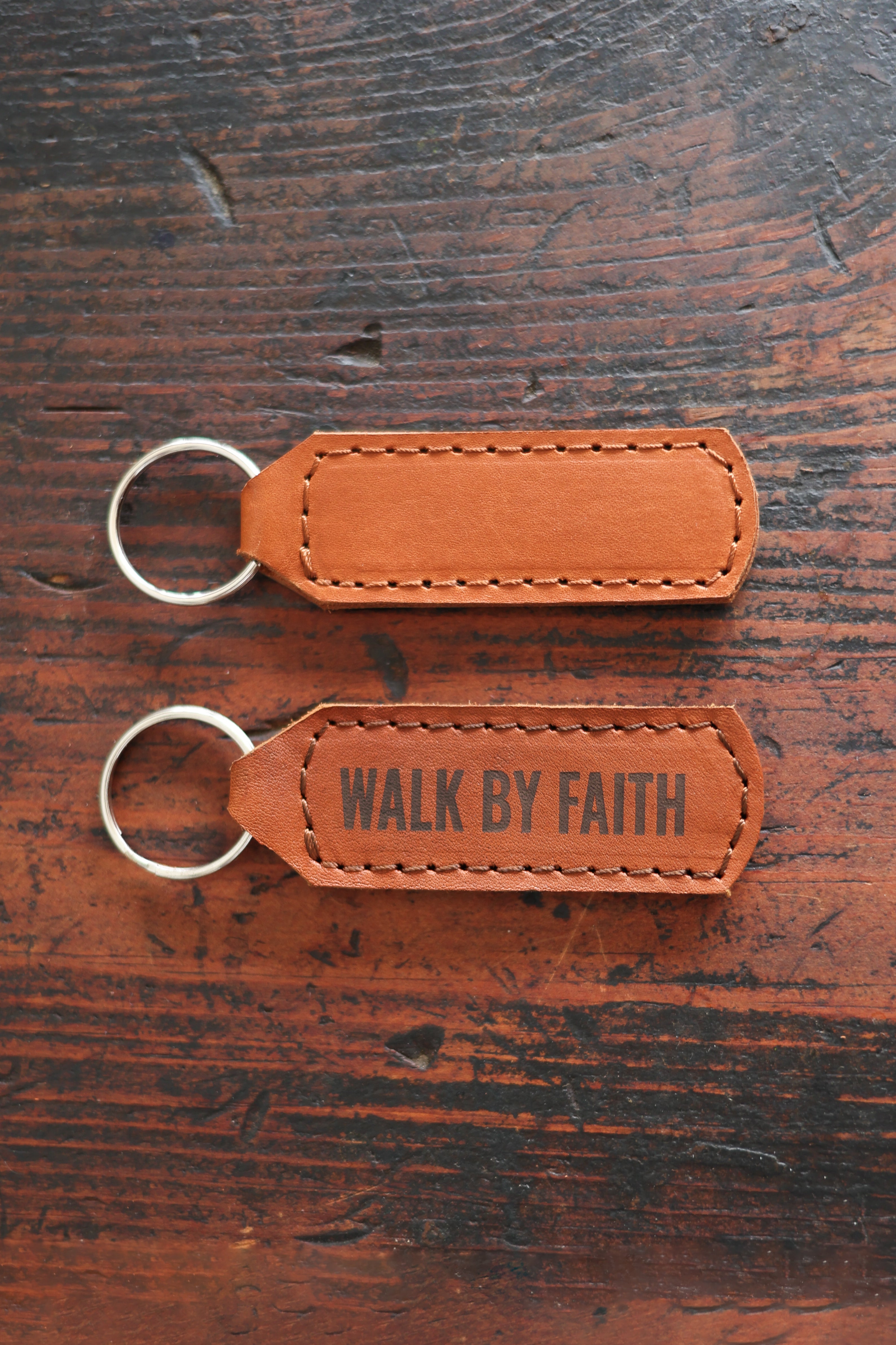 Custom Cognac Leather Keychain