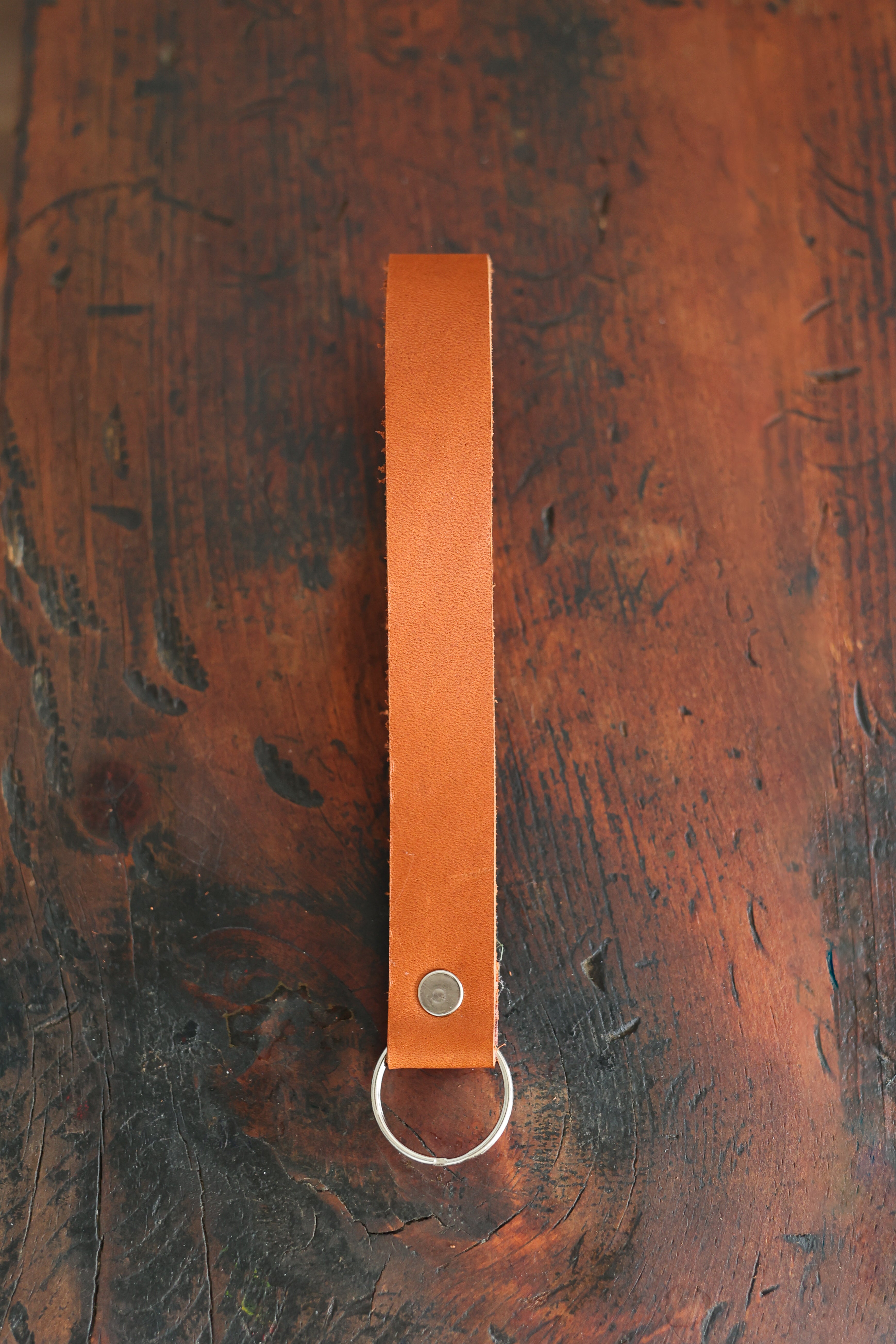 Custom Cognac Leather Keychain Wristlet