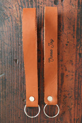 Custom Cognac Leather Keychain Wristlet