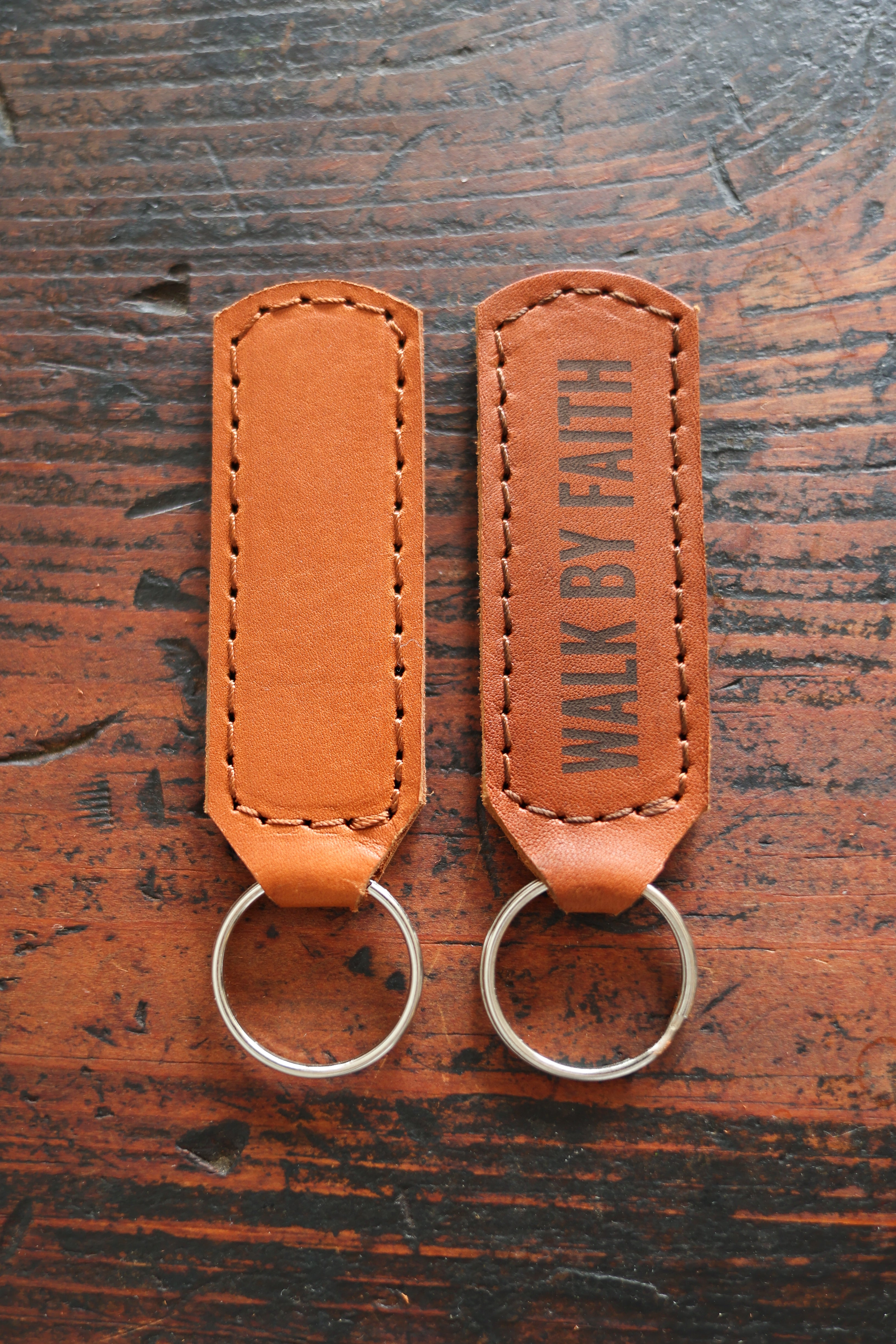 Custom Cognac Leather Keychain