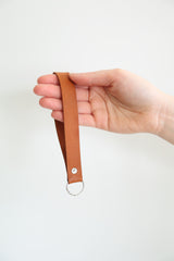 Custom Cognac Leather Keychain Wristlet