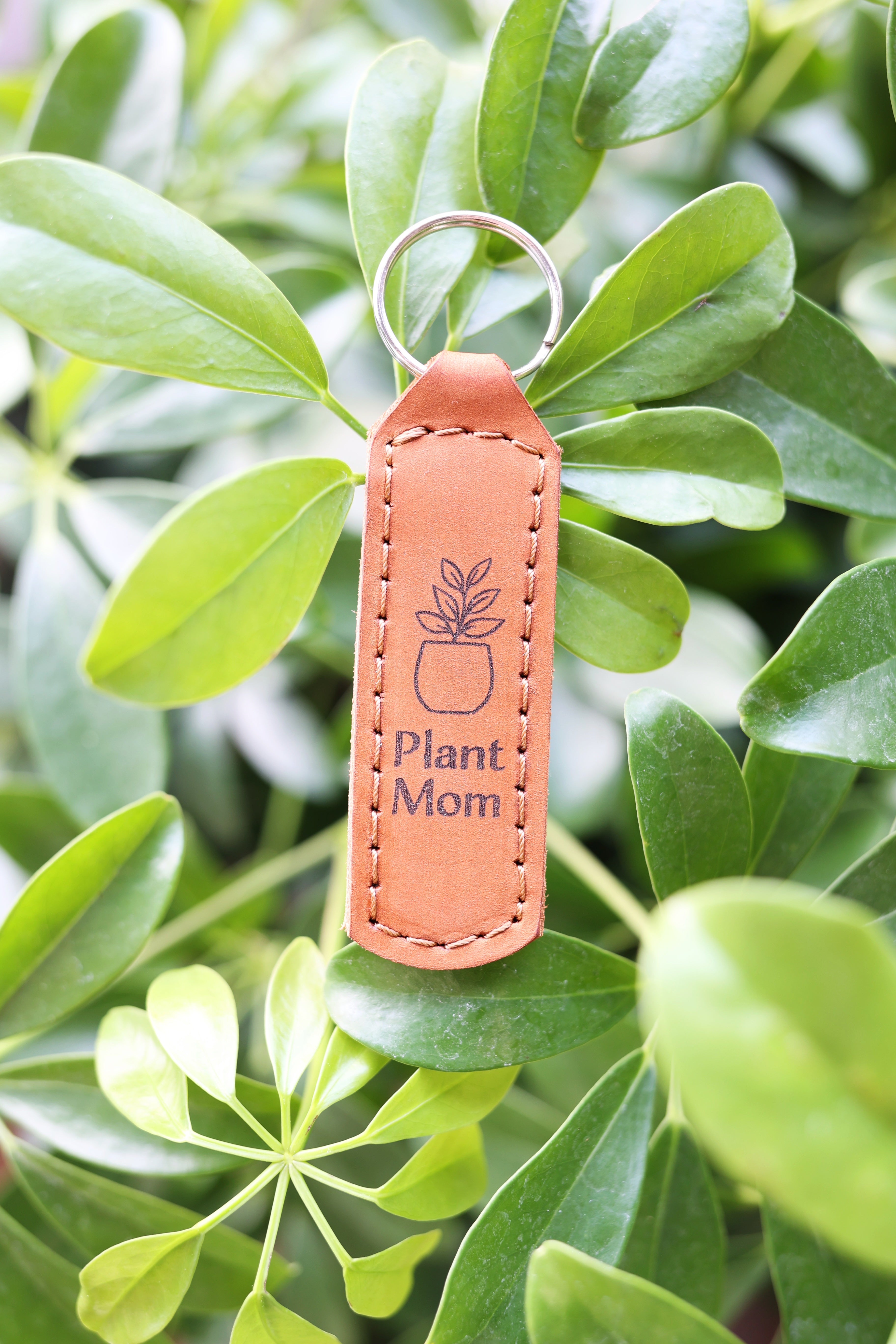 Plant Mom Leather Keychain