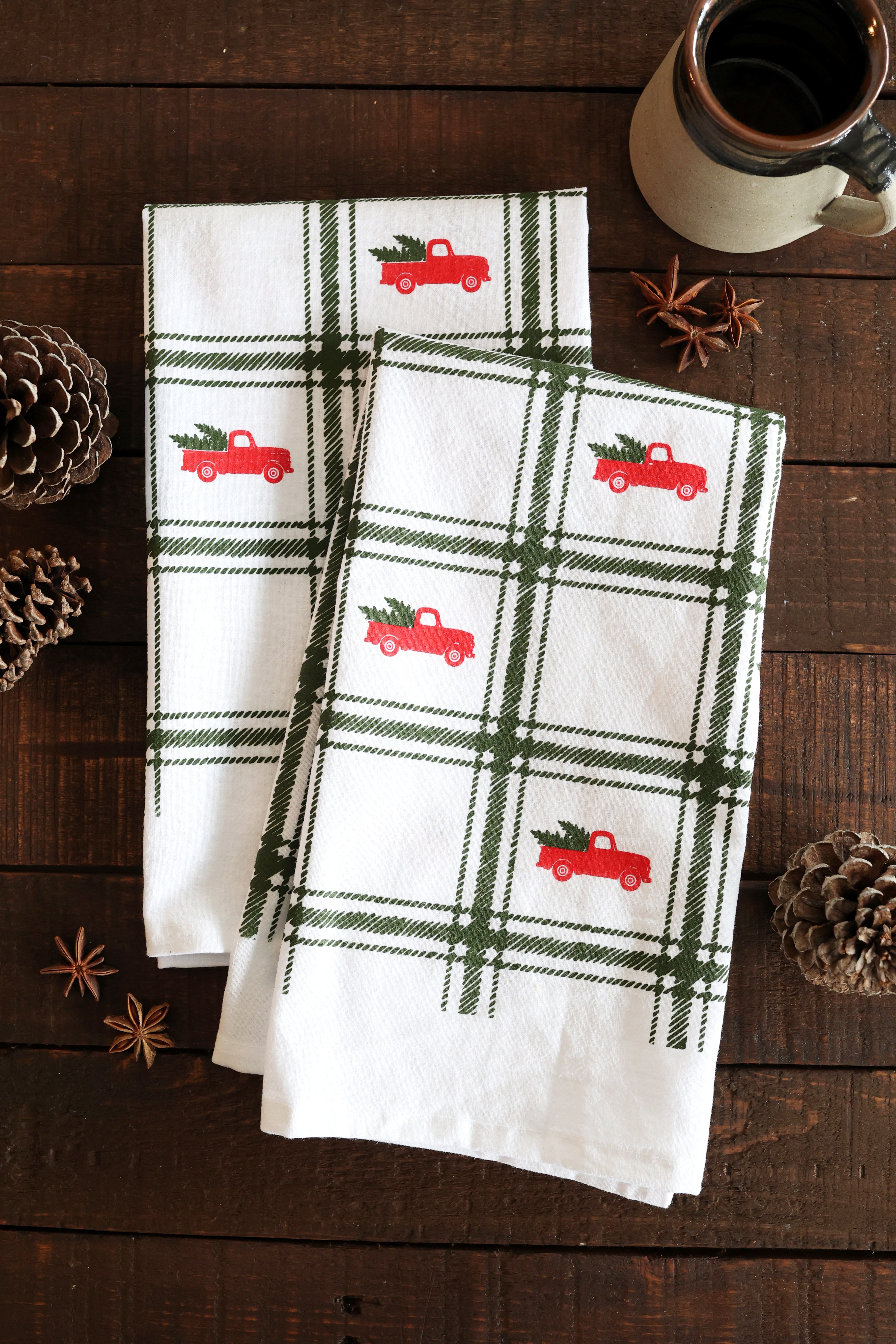 Red Truck Christmas Tree Tea Towel