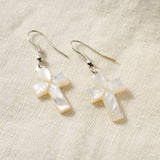 Mother of Pearl Cross Drop Earrings