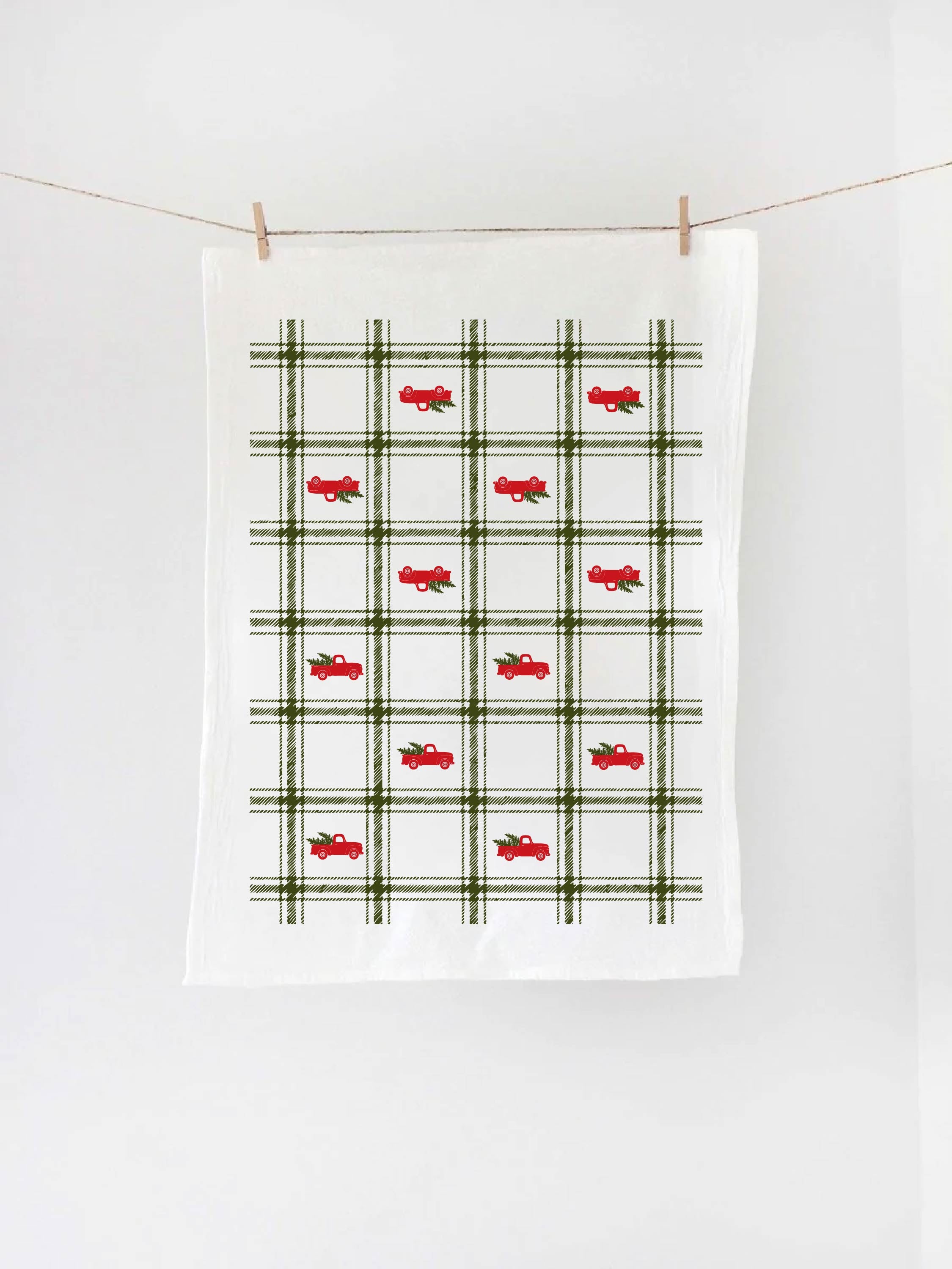 Red Truck Christmas Tree Tea Towel
