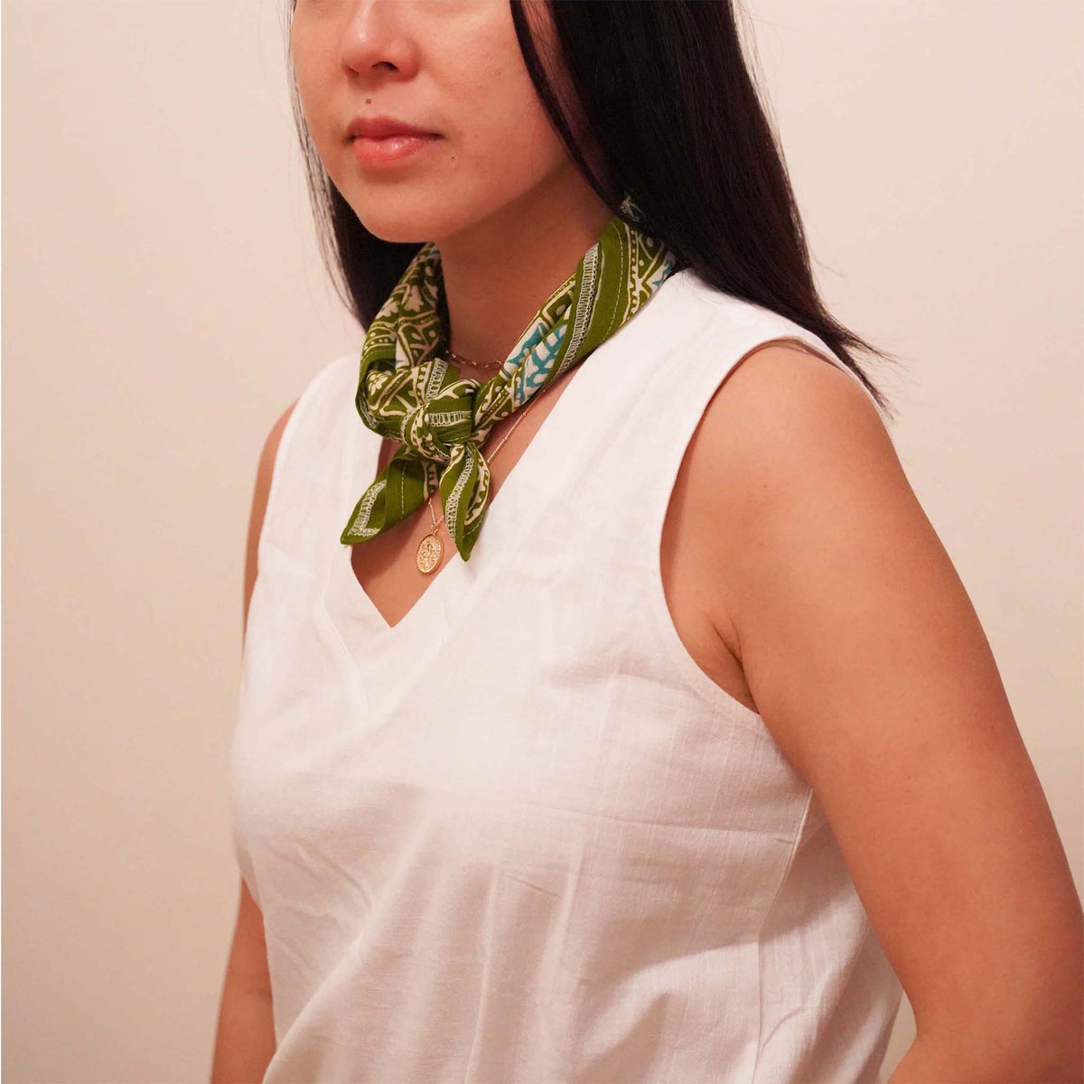 Batik Bandana, Coffee leaf green, lightweight 100% cotton soft, hand dyed hand printed