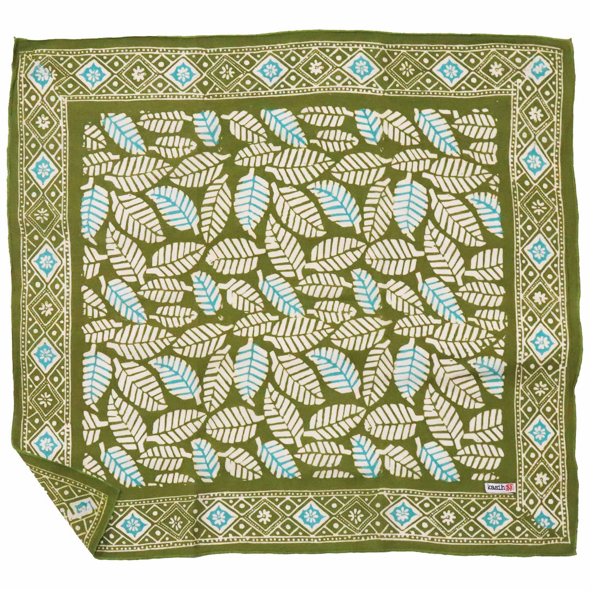 Batik Bandana, Coffee leaf green, lightweight 100% cotton soft, hand dyed hand printed