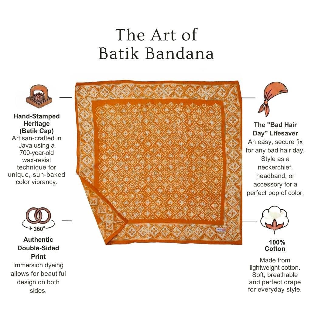 Hand Dyed Batik Bandana, 100% Soft Cotton, Mustard, Yellow, Fall Autumn, Kamboja