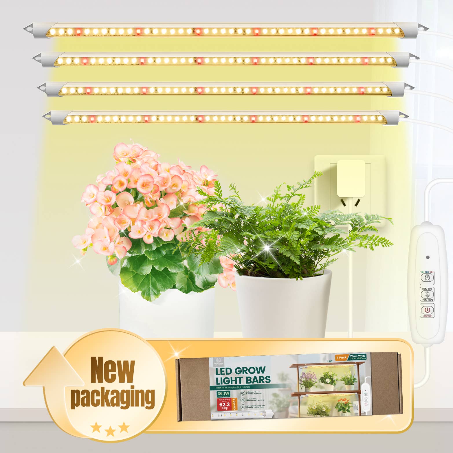EASY GROW LIGHT, 3000K LED for Flowers and Fruits,4pcs