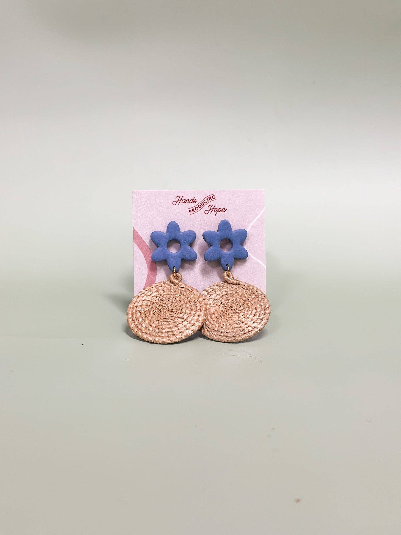 Blue Floral Clay and Woven Earrings