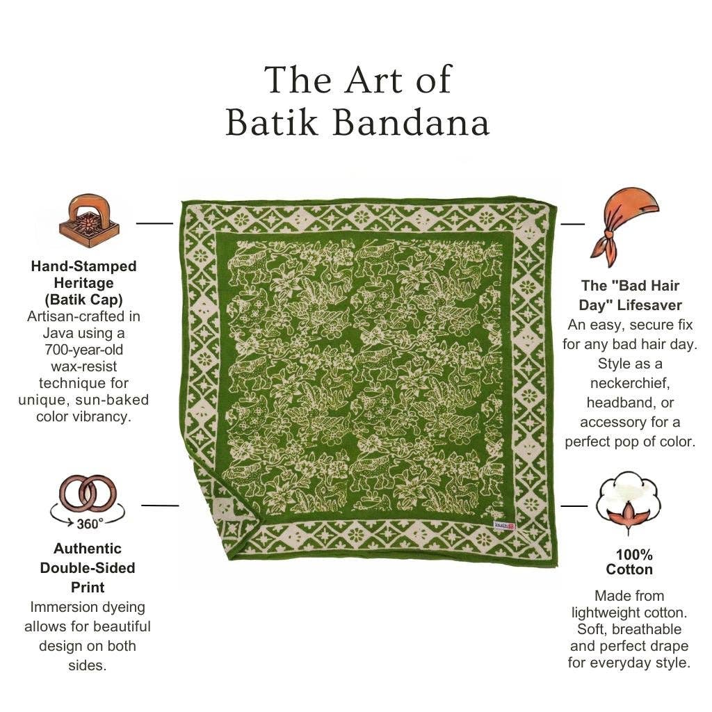 Hand Dyed Batik Bandana, 100% Soft Cotton, Green Serenity