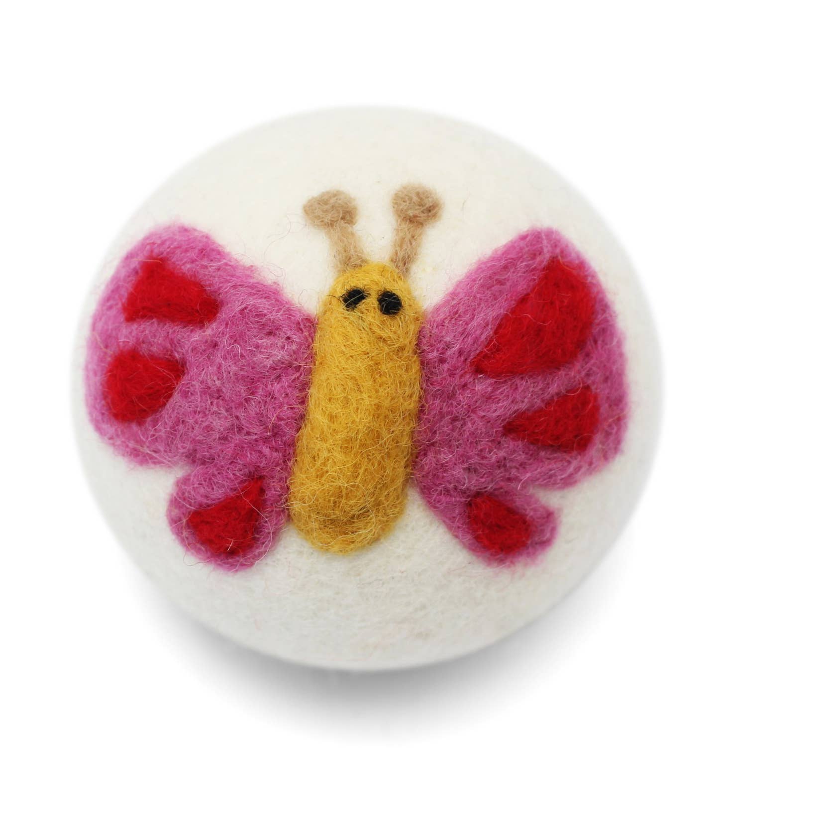 Yellow/Pink Butterfly: Eco Wool Dryer Ball