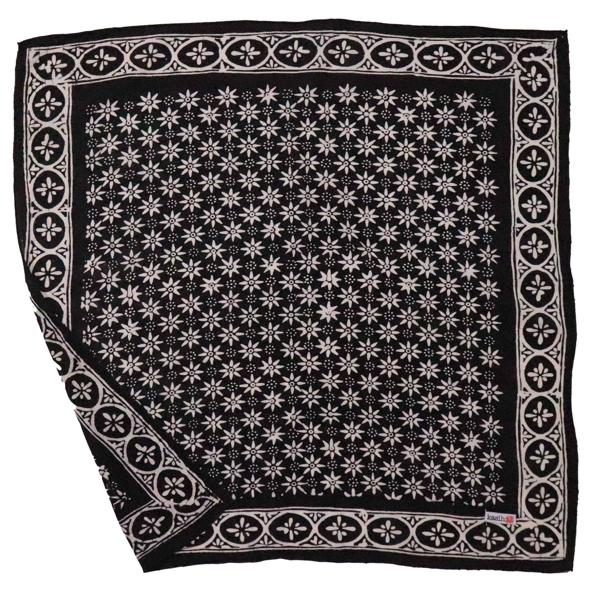 Hand Dyed Batik Bandana, 100% Soft Cotton, Black Mirage