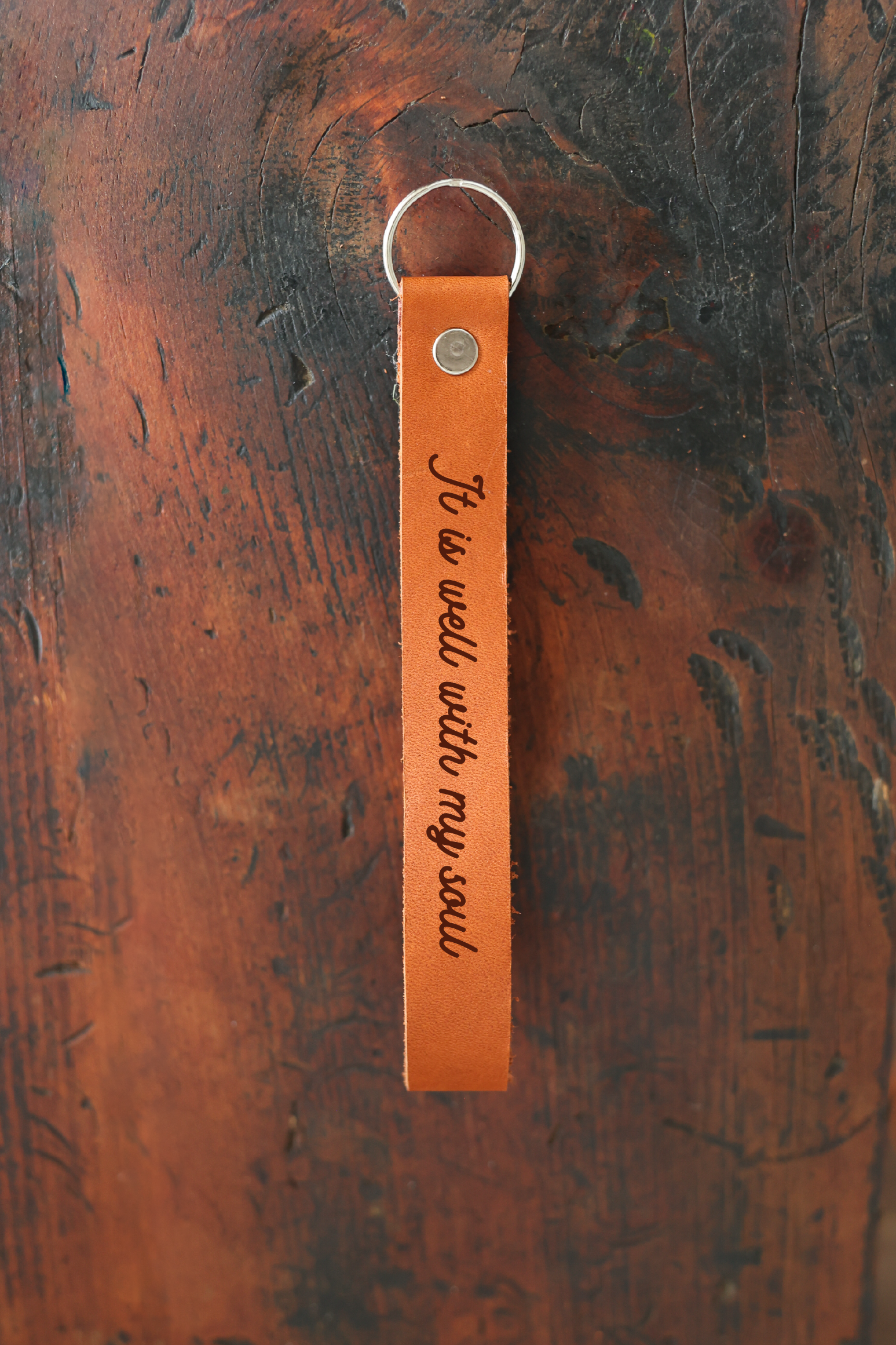 It Is Well With My Soul Wristlet Engraved Leather