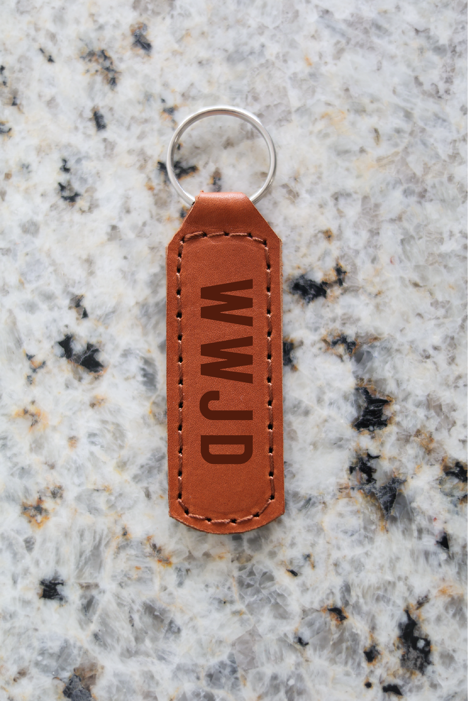 WWJD Keychain Engraved Leather