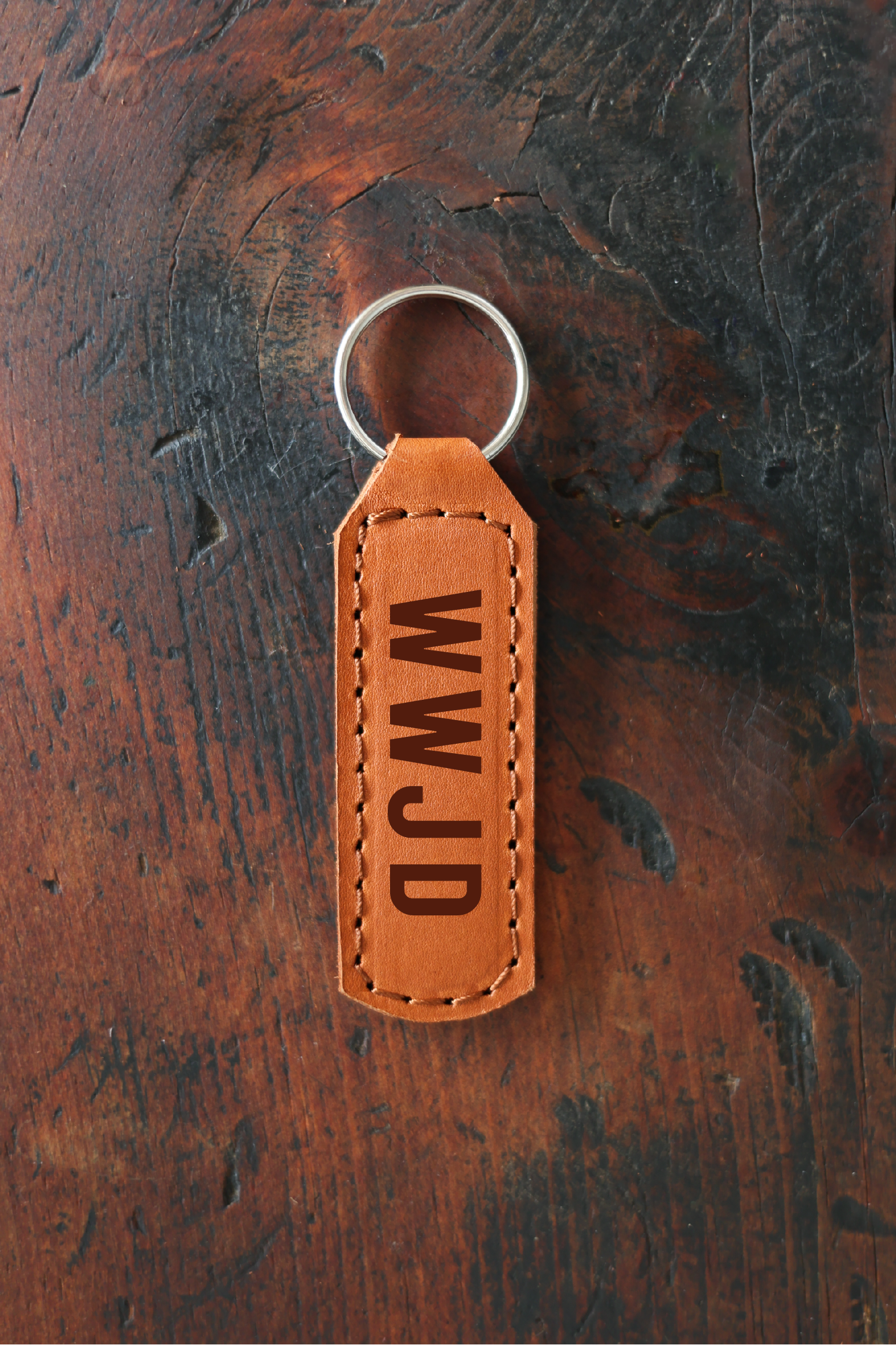 WWJD Keychain Engraved Leather