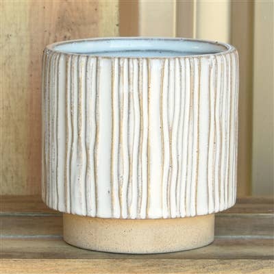 Vertical Stripe Stoneware Pot