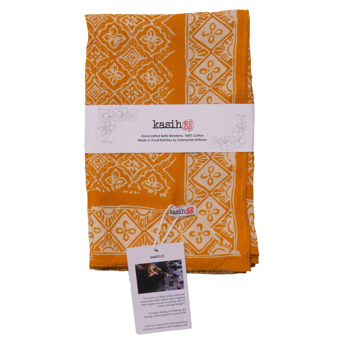 Hand Dyed Batik Bandana, 100% Soft Cotton, Mustard, Yellow, Fall Autumn, Kamboja