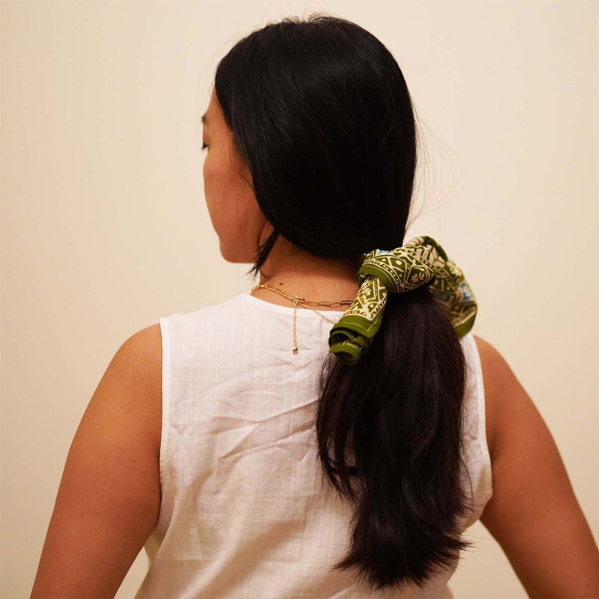 Batik Bandana, Coffee leaf green, lightweight 100% cotton soft, hand dyed hand printed