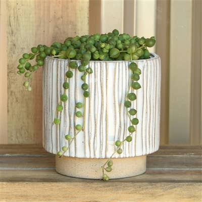 Vertical Stripe Stoneware Pot