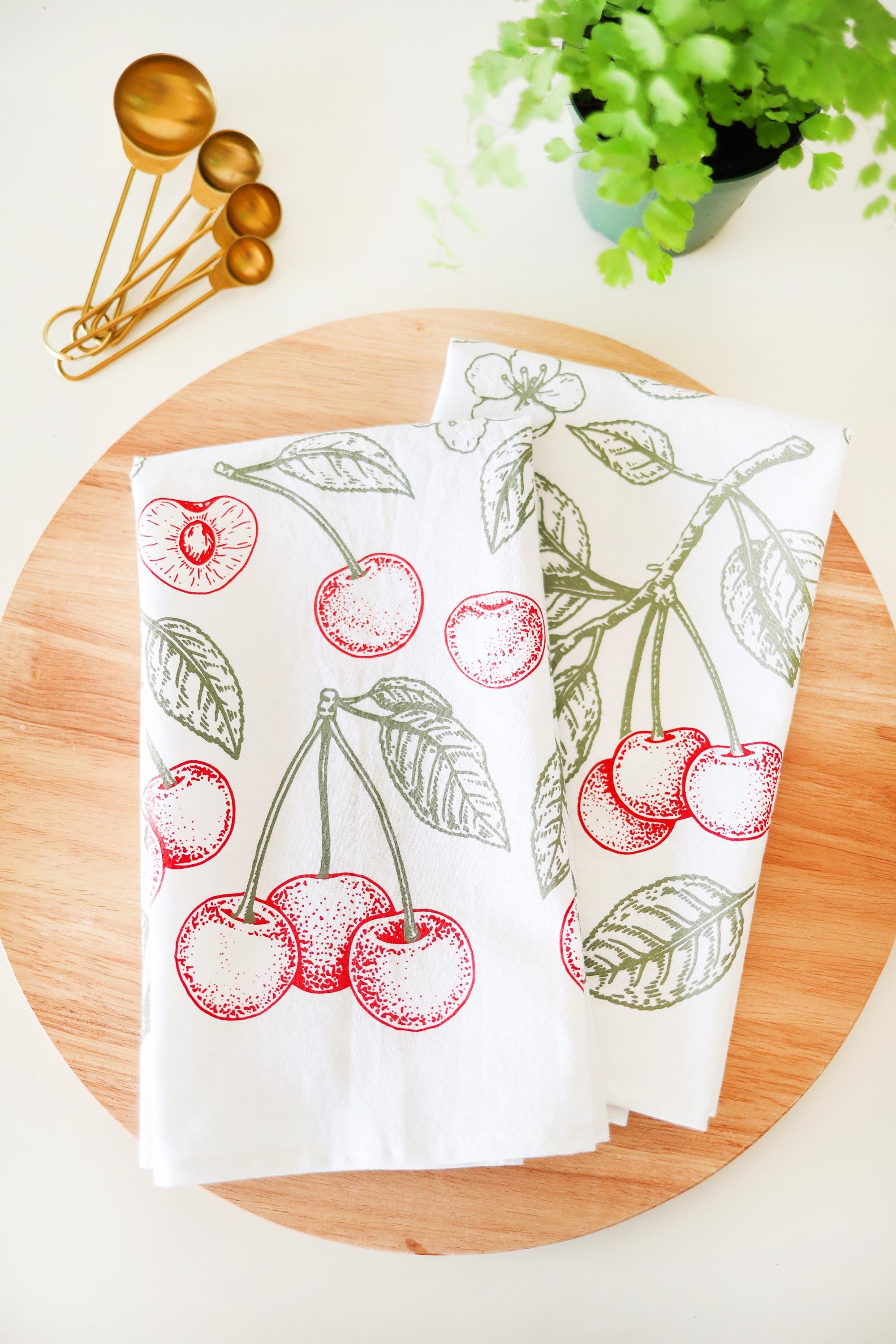 Cherry Tea Towel | fruit tea towel spring garden kitchen towel farmhouse napkins basket liner gift wrap hand towel botanical print