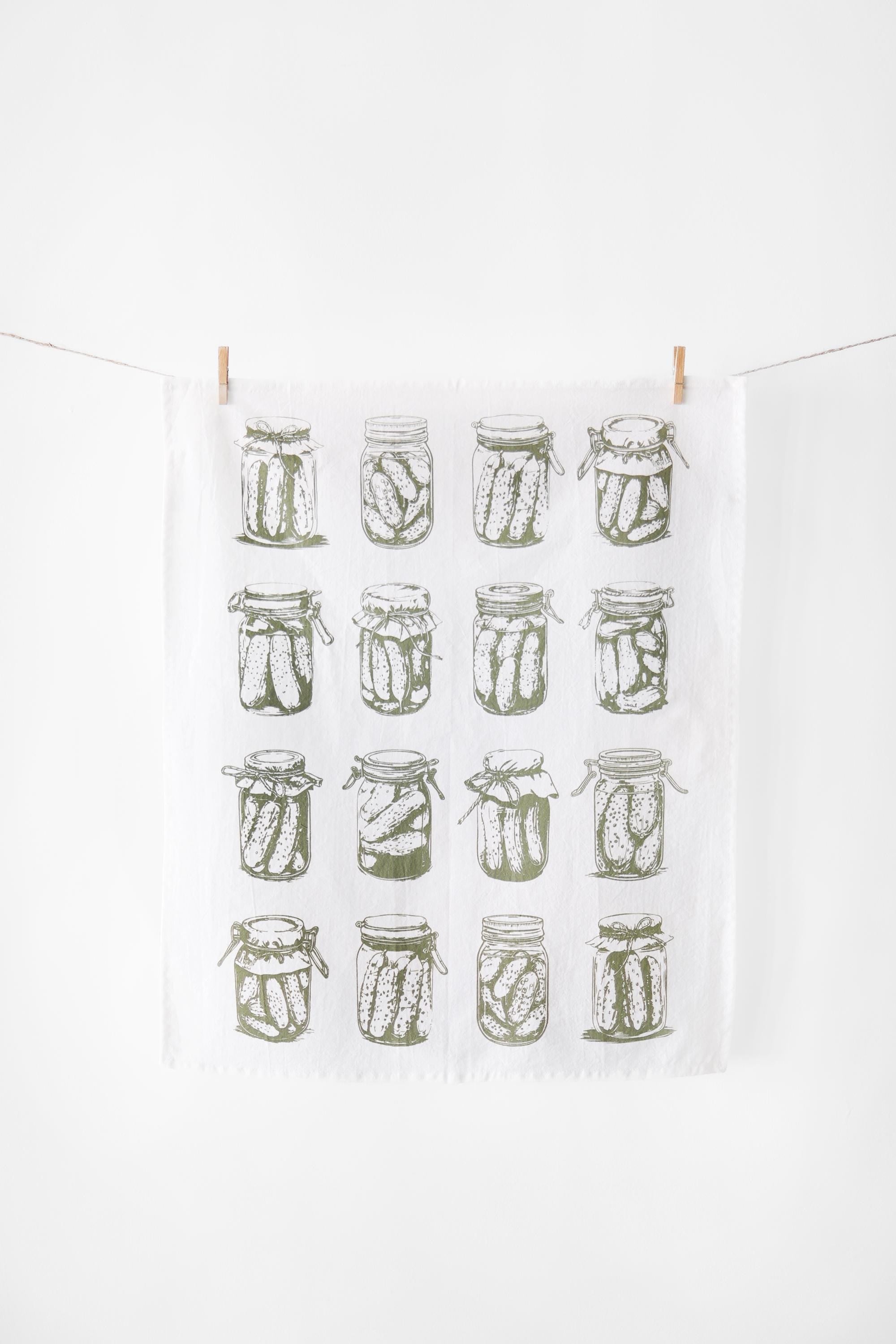 Pickle Tea Towel | botanical tea towel pickle canning jars spring garden kitchen towel farmhouse napkins basket liner gift wrap hand towel
