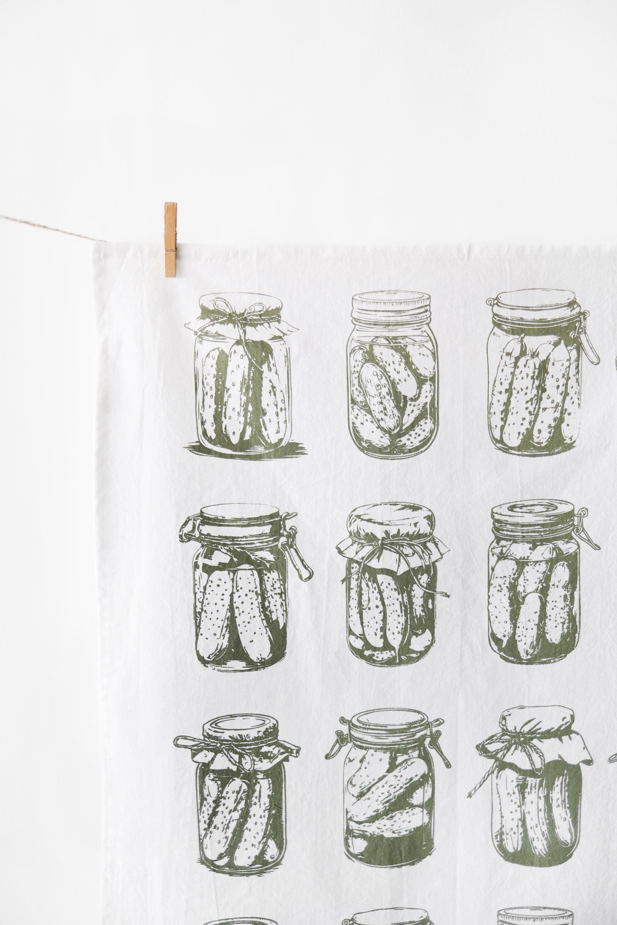 Pickle Tea Towel | botanical tea towel pickle canning jars spring garden kitchen towel farmhouse napkins basket liner gift wrap hand towel