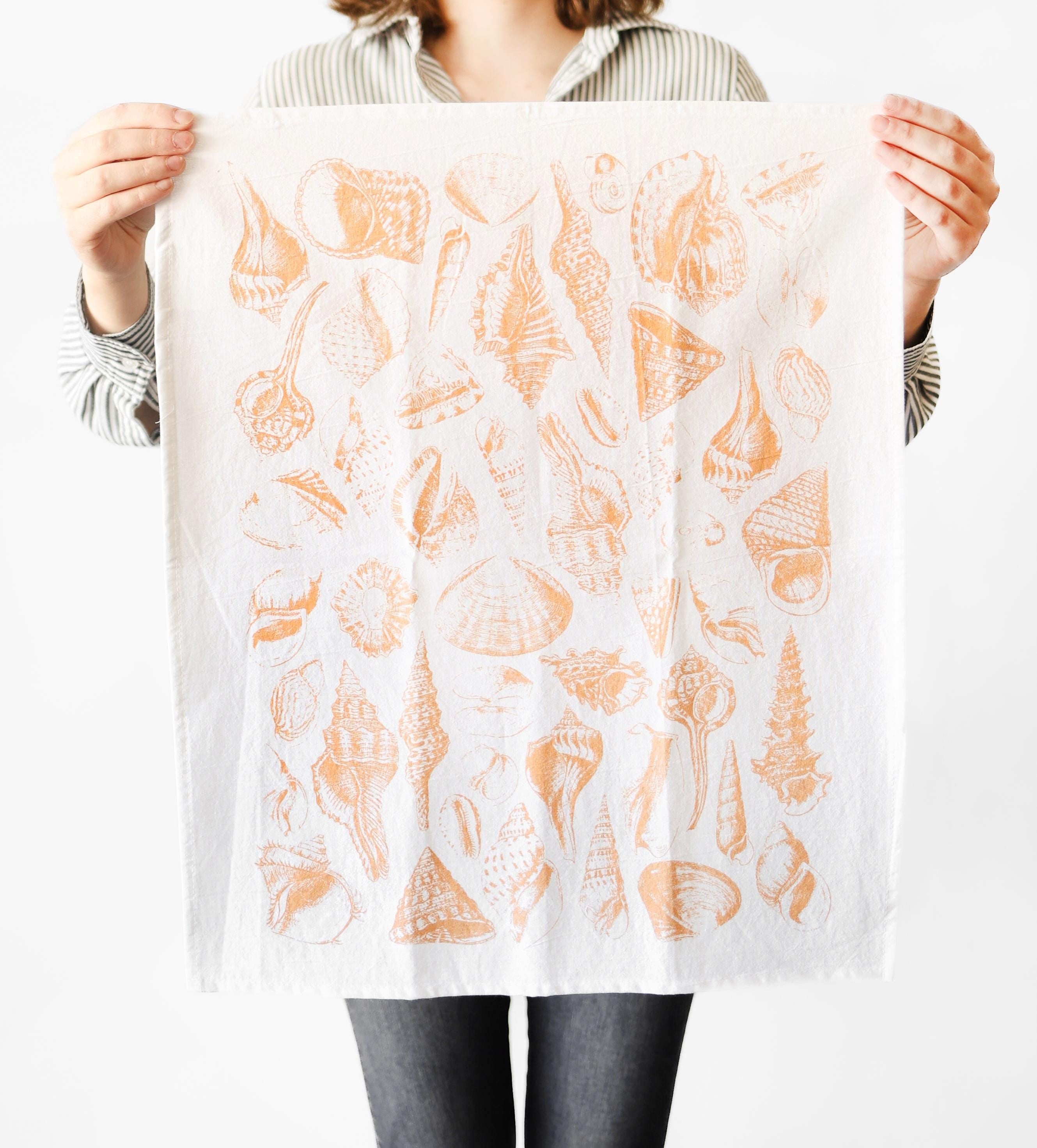 Seashell Tea Towel | shell tea towel nautical kitchen towel beach house napkins basket liner gift wrap hand towel ocean seashell decor
