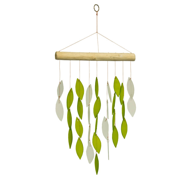 White and Olive Cascade Tumbled Glass Wind Chime