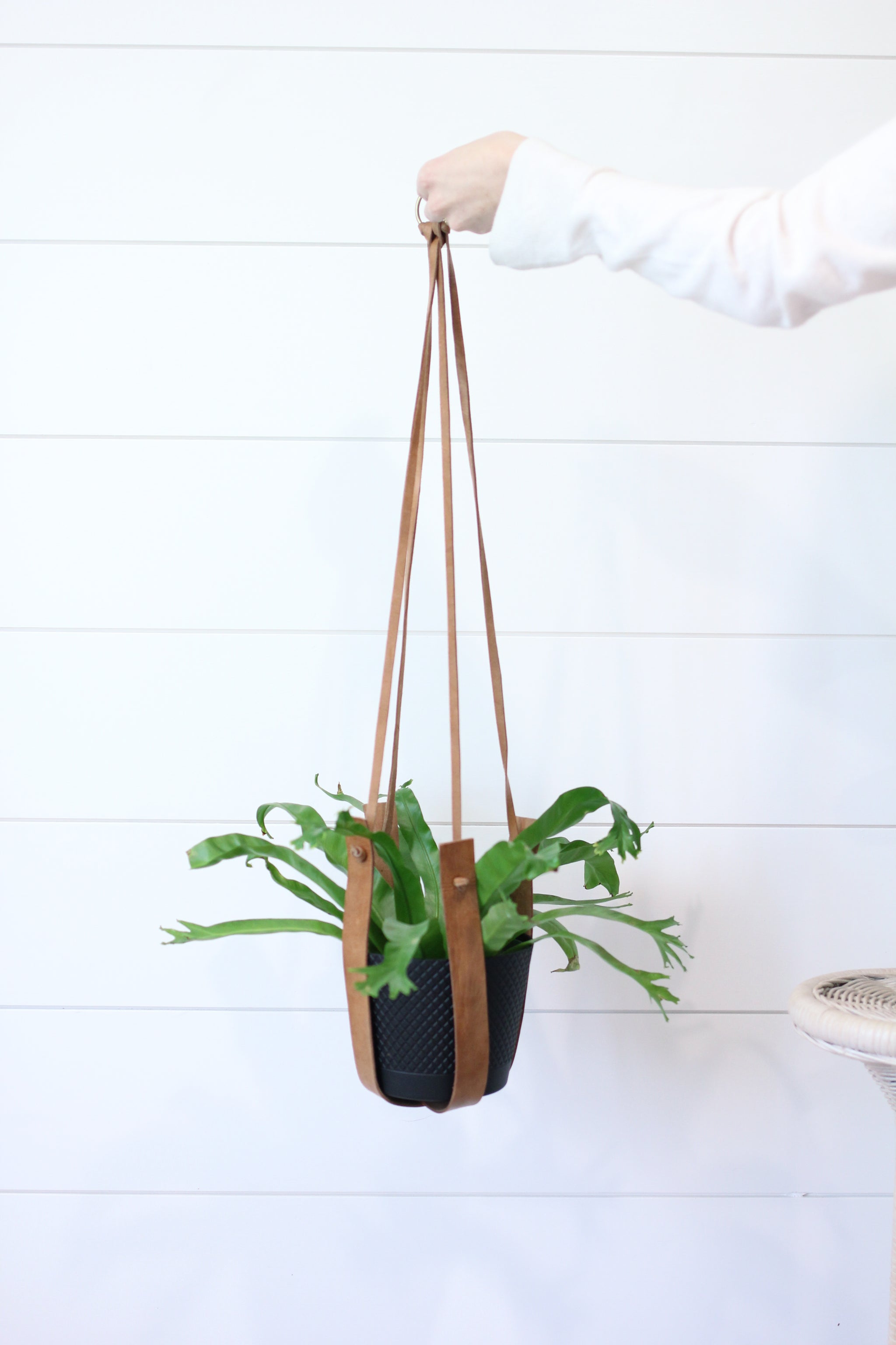 hanging plant pot hangers Large Flourish Leather Plant Hanger
