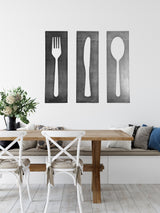 Fork Knife Spoon Wall Art Panel Set |  modern kitchen wall art kitchen decor restaurant decor handmade industrial farmhouse kitchen