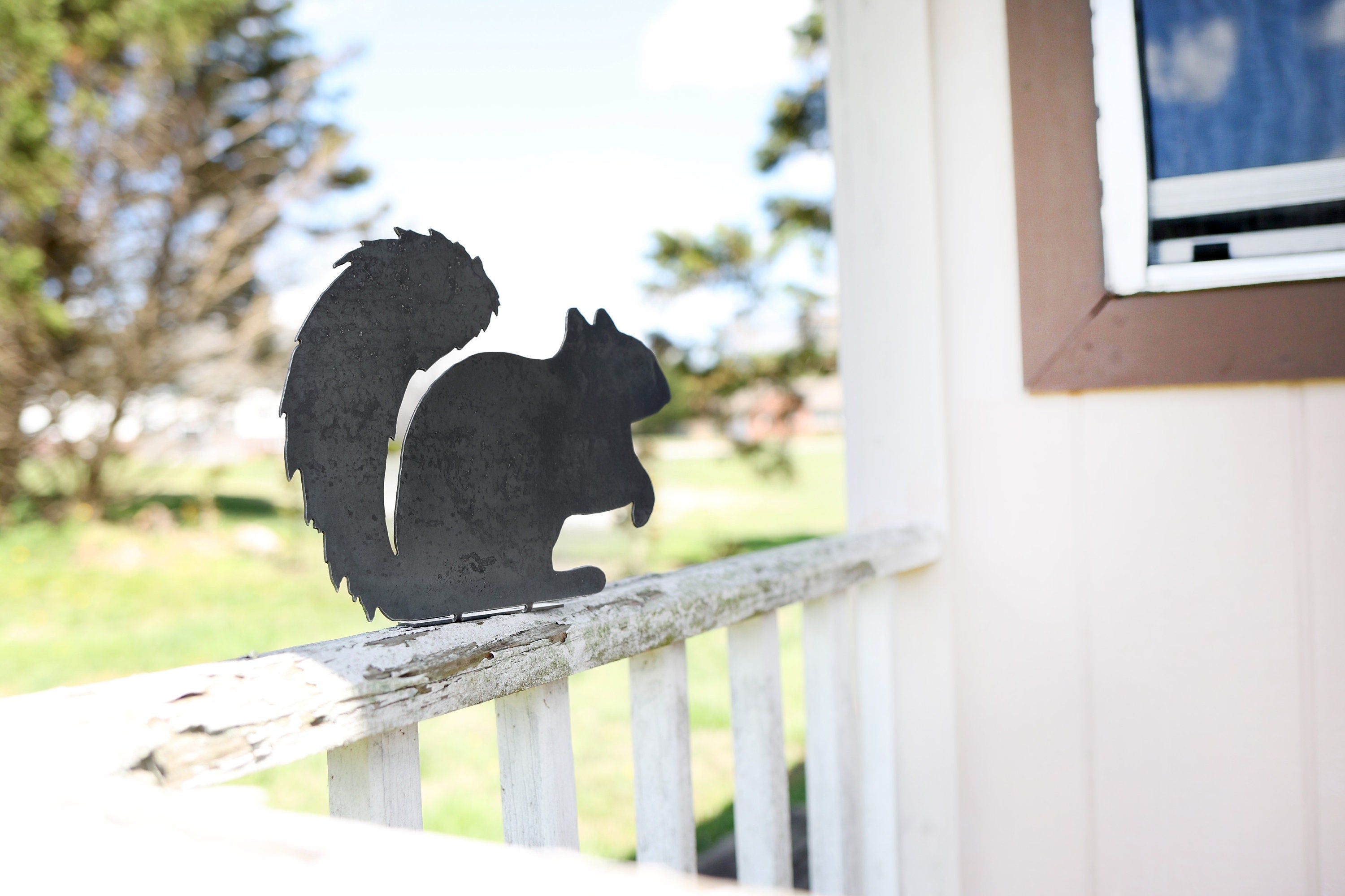 Metal Squirrel Statue | garden squirrel cute outdoor statue farmhouse garden decor statue bird art rustic outdoor cottage landscape nature