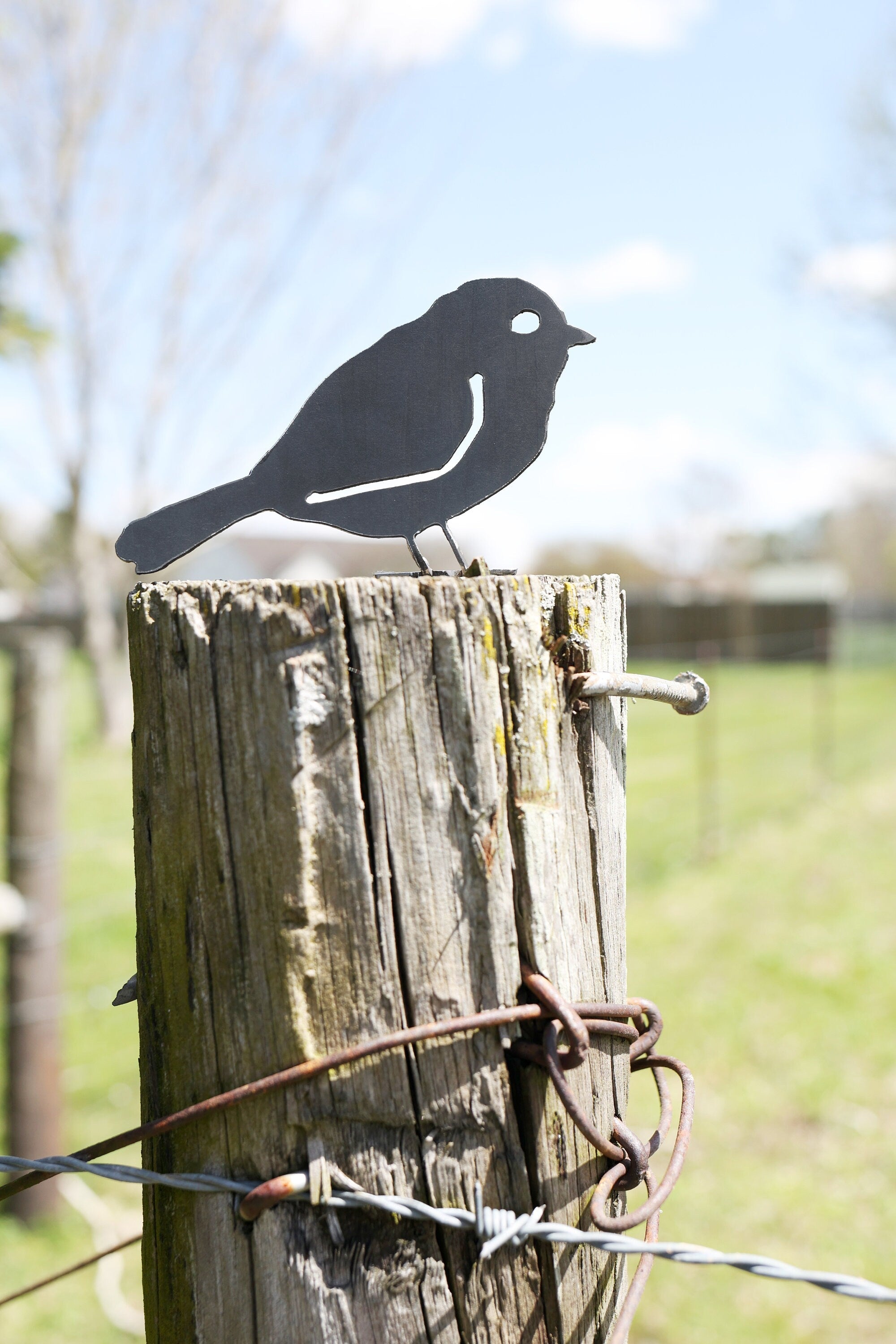 Metal Bird Statue - Chickadee | bird watcher garden gift bird art rustic outdoor cottage decor