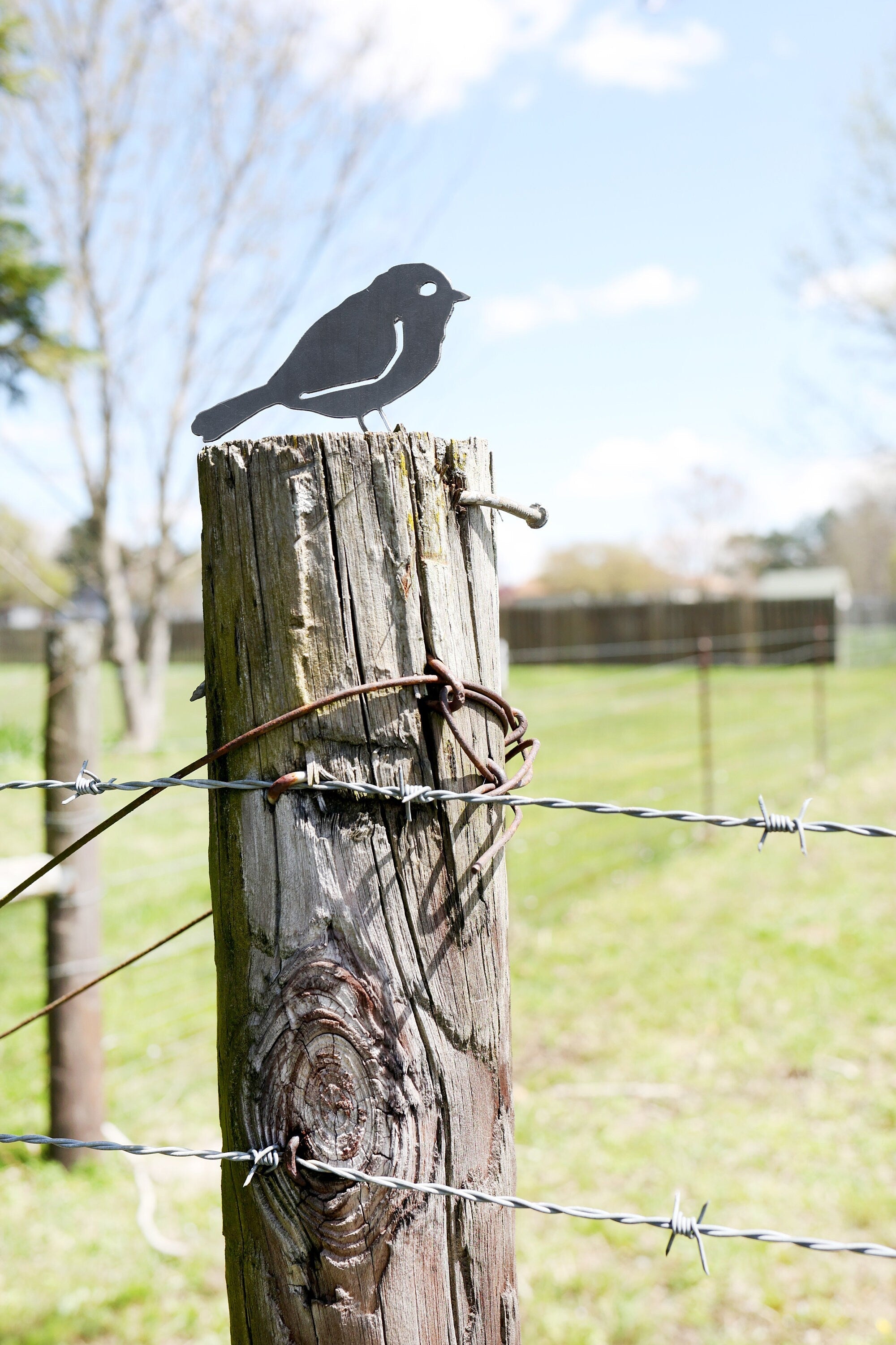 Metal Bird Statue - Chickadee | bird watcher garden gift bird art rustic outdoor cottage decor