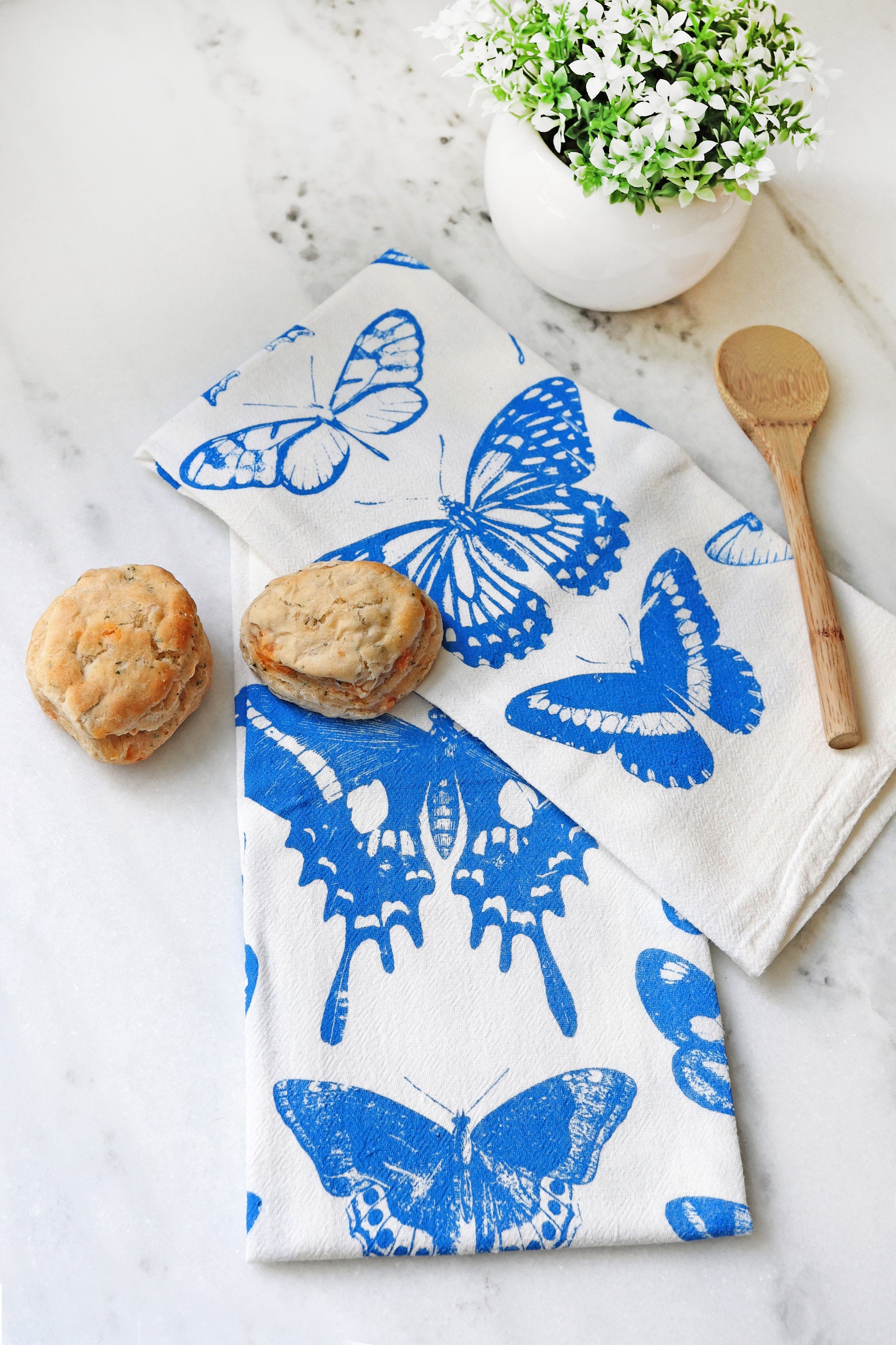 Butterfly Tea Towel | cottagecore flour sack tea towel butterfly dish towel kitchen decor grandmillennial bar cart accessory