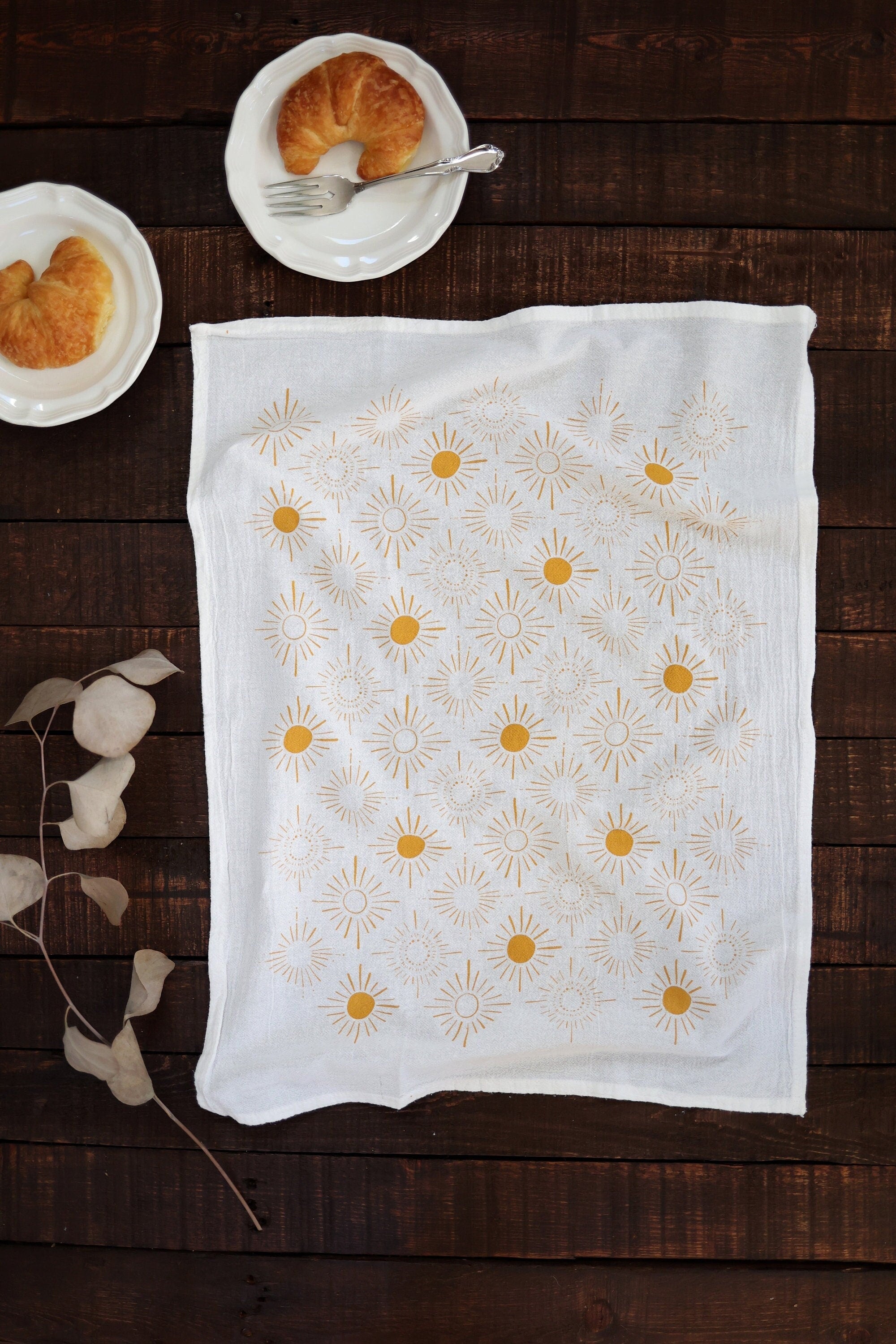 Sundance Pattern Tea Towel | yellow hand towel flour sack kitchen dish towel