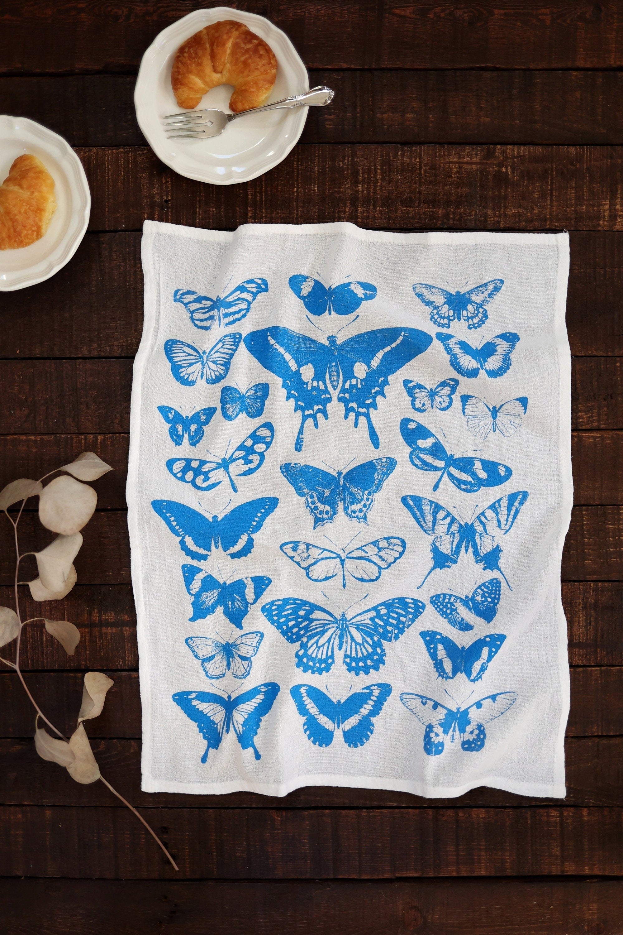 Butterfly Tea Towel | cottagecore flour sack tea towel butterfly dish towel kitchen decor grandmillennial bar cart accessory