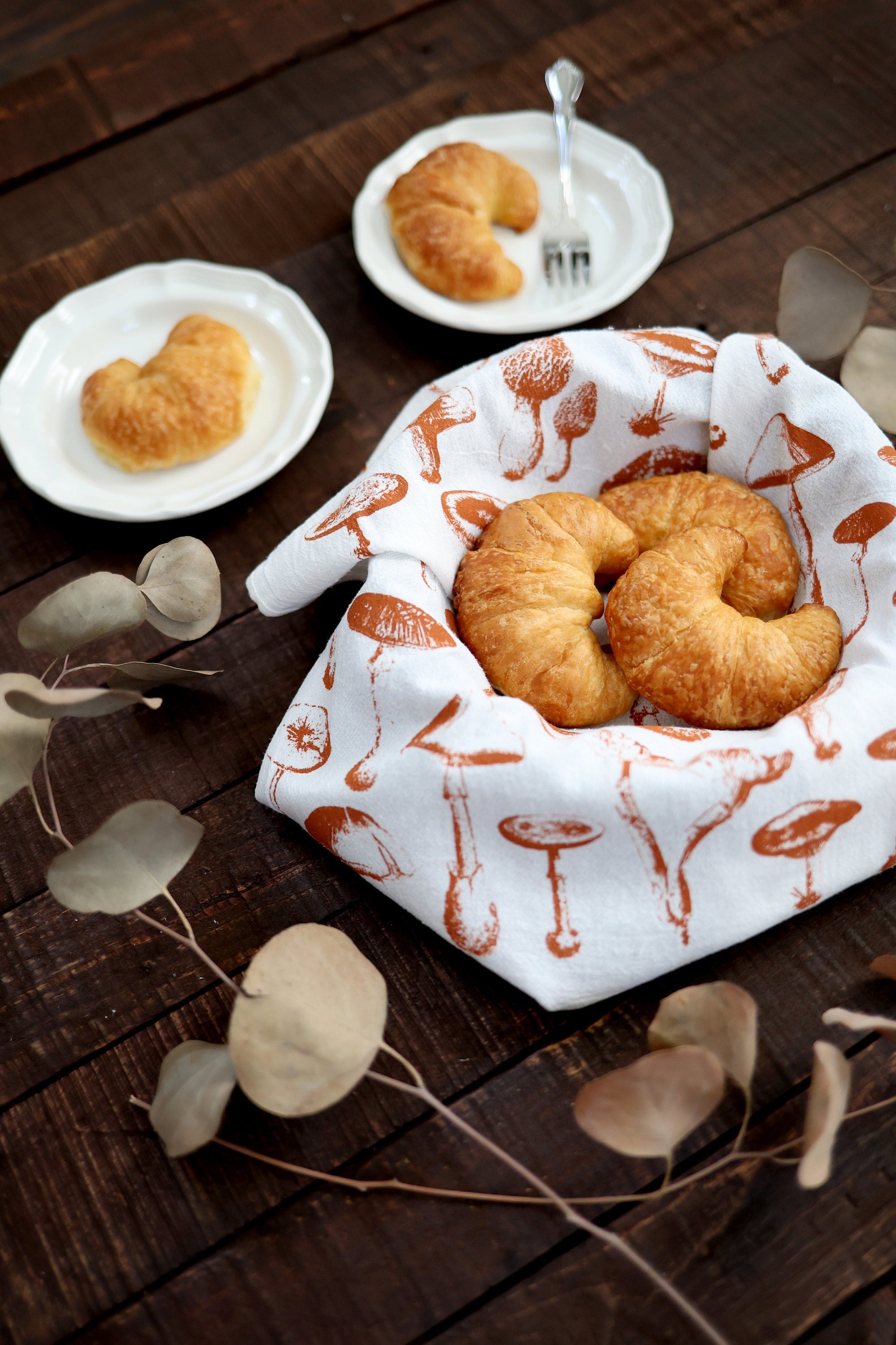 Mushroom Pattern Tea Towel | cottagecore towel mushroom flour sack tea towel kitchen dish towel garden reusable paper towel