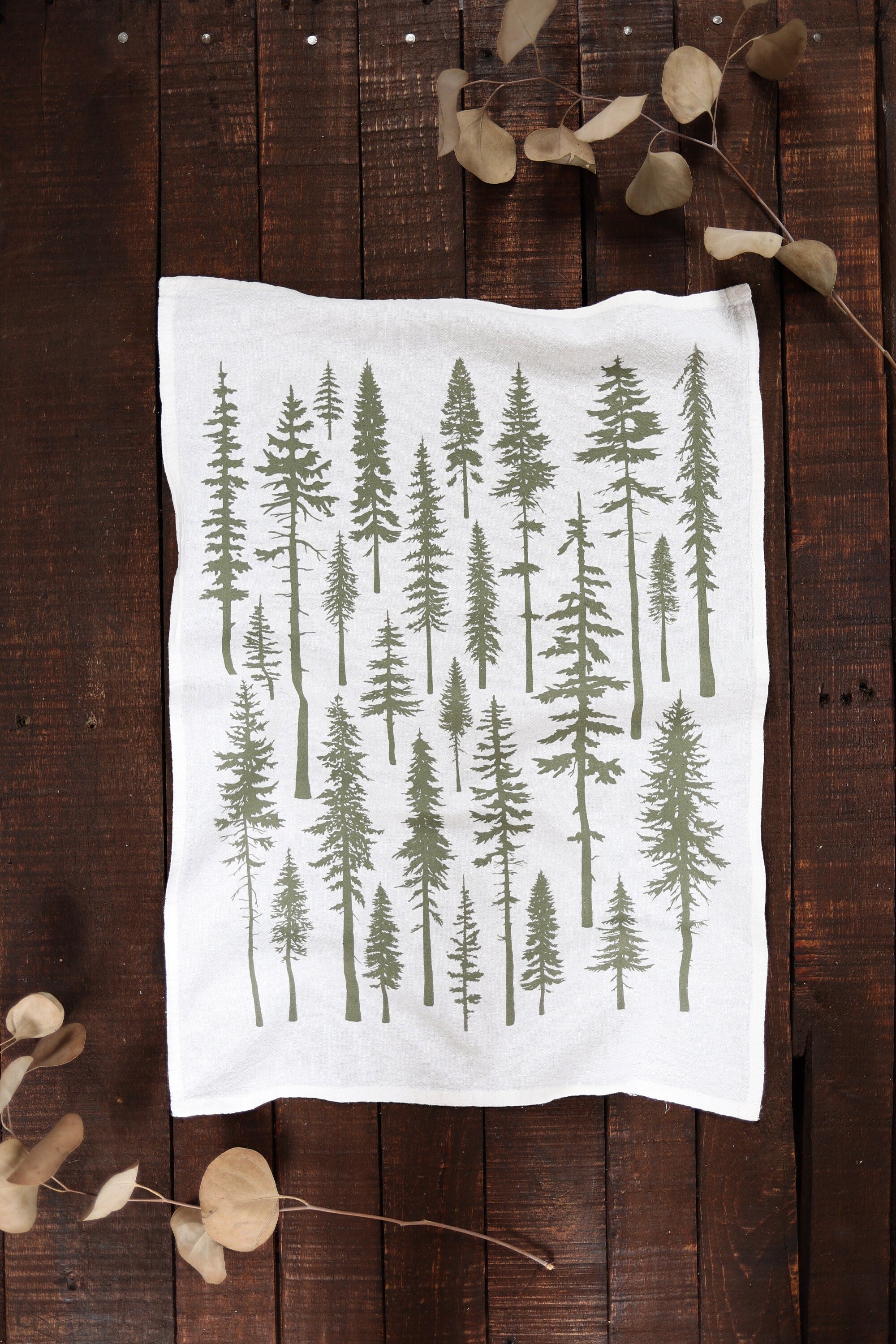 Redwood Christmas Trees Tea Towel | holiday decor green forest design flour sack kitchen dish towel hand towel