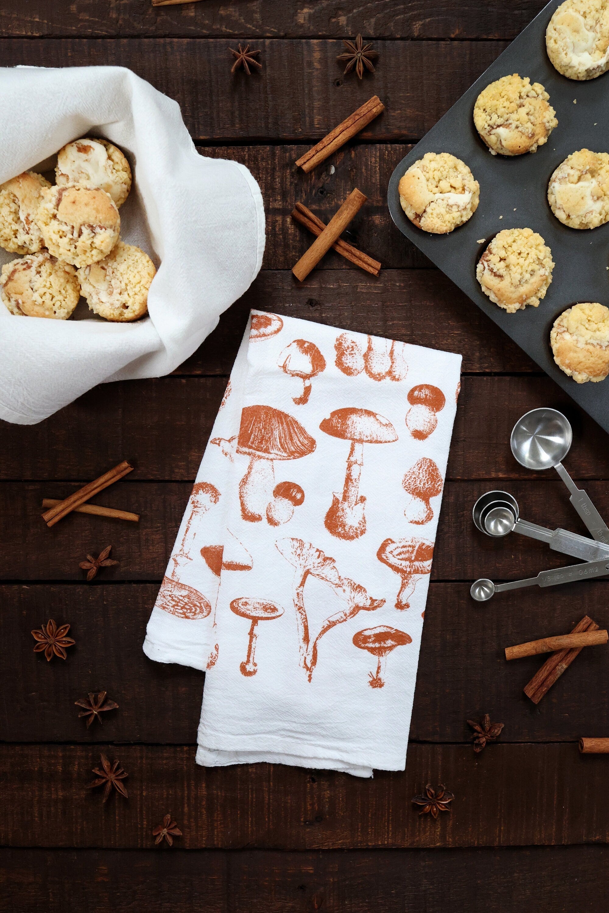 Mushroom Pattern Tea Towel | cottagecore towel mushroom flour sack tea towel kitchen dish towel garden reusable paper towel